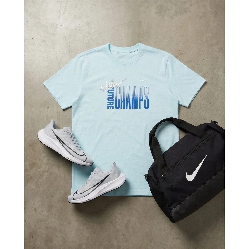 Nike Future Champs Light Blue Graphic T-Shirt Mens Short Sleeve Crewneck‎ Tee